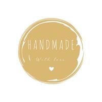 Handmade with love label. Abstract watercolour texture, round craft emblem. Grunge textured icon for business, simple vector product tag.