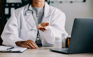 Female doctor holding virtual Lungs in hand. Handrawn human organ, copy space on right side, raw photo colors. Healthcare hospital service concept stock photo