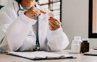 Female doctor holding virtual Lungs in hand. Handrawn human organ, copy space on right side, raw photo colors. Healthcare hospital service concept stock photo