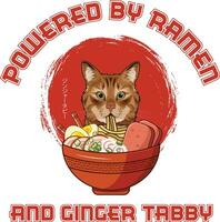 Ramen Sushi Ginger Tabby Cat Vector illustrations for Graphic Design, t-shirt prints, posters, and Mugs.