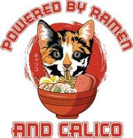 Ramen Sushi Calico Cat Vector illustrations for Graphic Design, t-shirt prints, posters, and Mugs.