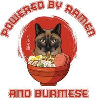 Ramen Sushi Burmese Cat Vector illustrations for Graphic Design, t-shirt prints, posters, and Mugs.