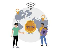 vpn concepto, bandera. virtual privado red. plano vector ilustración. cambio de ip dirección. software, aplicación