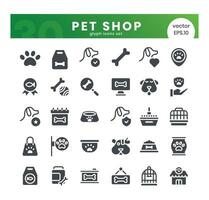 Set of pet shop icons. Glyph style icon bundle. Vector Illustration