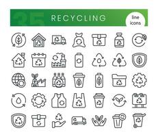 Set of recycling icons. Thin outline style icon bundle. Vector Illustration