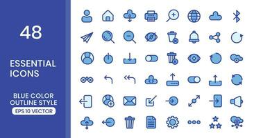 Essential blue colored outline icons set.The collection includes of business developments ,programing , web design,app design and more. vector