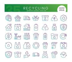 Set of recycling icons. Gradient outline style icon bundle. Vector Illustration