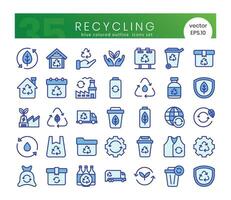 Set of recycling icons. Blue colored outline style icon bundle. Vector Illustration