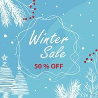 Colorful winter banner with fir branches, snow-covered trees. vector