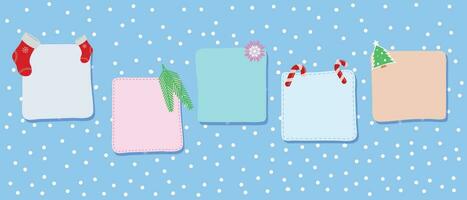 A set of New Year and Christmas notes, stickers on a snowy background for the design of notes. vector