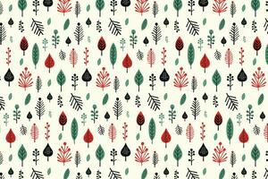 Seamless Pattern of Red and Green Leaves and Trees vector