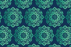 Green Floral Pattern on Dark Background with Symmetrical Central Flower vector