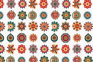 Colorful Floral Pattern with Orange, Green, and Blue Flowers vector