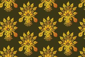 Yellow Floral Octopus Pattern on Brown Background vector