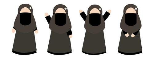 Collection of Muslim child characters wearing niqab vector