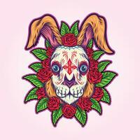 Floral fiesta muertos rabbit vector illustrations for your work logo, merchandise t-shirt, stickers and label designs, poster, greeting cards advertising business company or brands.