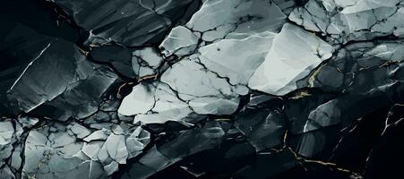 Black marble texture design, dark marble surface, curved golden lines, abstract panoramic background design - Vector