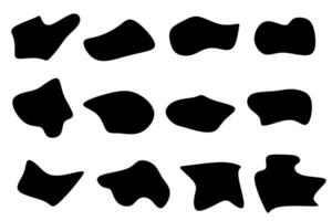 Random black blob shape set. Collection of liquid black blotch shapes. vector