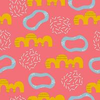 Trendy abstract seamless pattern with simple hand drawn shapes. Vector design on pink background.