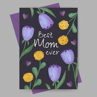 mothers day greeting card with flower watercolor illustration vector