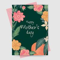 mothers day greeting card with flower watercolor illustration vector