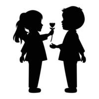 cute little boy and girl silhouette vector