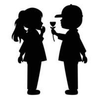 cute little boy and girl silhouette vector