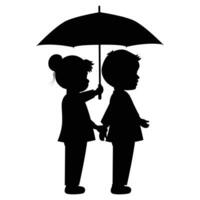 cute little boy and girl silhouette vector