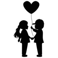 cute little boy and girl silhouette vector