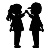 cute little boy and girl silhouette vector