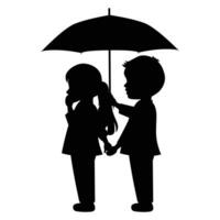 cute little boy and girl silhouette vector