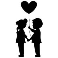 cute little boy and girl silhouette vector