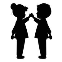 cute little boy and girl silhouette vector