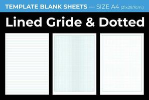 Blank sheets template for notebook, Lined Grid and Dotted, size A4 vector