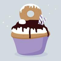 illustration of a cupcake. Sweet cupcake with chocolate. Vector illustration of dessert.