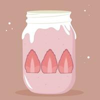 Vector illustration of dessert in a jar with white chocolate. Strawberry dessert in a jar with chocolate.