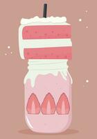 Vector illustration of cake and dessert in a jar. Strawberry cake. Strawberry dessert in a jar. Pink dessert. Pink sweet cocktail