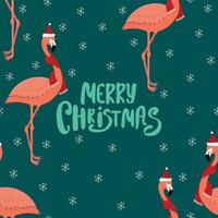 Bright Flamingo Christmas Seamless Pattern Background. vector