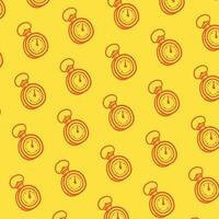 Stopwatch doodle icon pattern, repeated clock timer design for wrapping paper or backgrounds vector