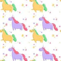 Vector pattern with yellow and purple unicorn and stars