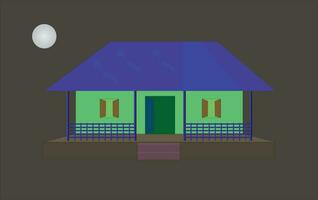 Indian 2d village house front view and night scenery background vector