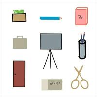 flat illustration set school items vector