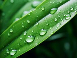 Macro shot.Green leaf with water drop on black background.AI Generative photo