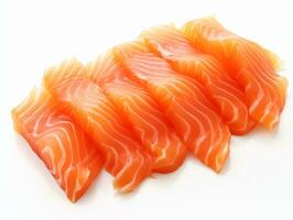 Salmon sashimi on white background.AI Generative. photo