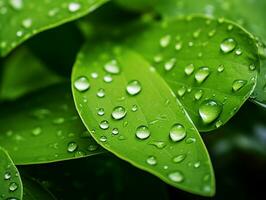 Green leaf with water drop on background.AI Generative photo