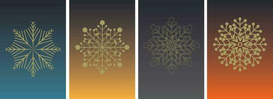 Collection of snowflake variety icons. Golden ice crystal snowflakes on color gradient background. Winter symbol. Christmas logo sign. Vector illustration.
