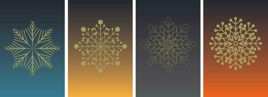 Collection of snowflake variety icons. Golden ice crystal snowflakes on color gradient background. Winter symbol. Christmas logo sign. Vector illustration.