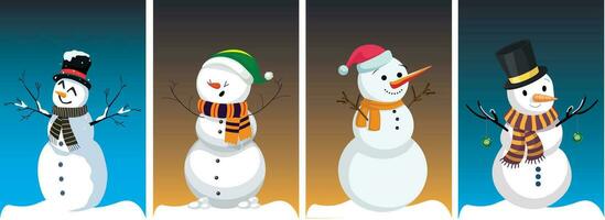 Vector illustration of a collection of cute snowman characters with Christmas decorations. hat, scarf