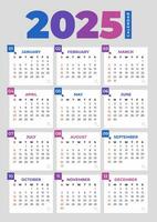 2025 Basic Calendar in White Background vector