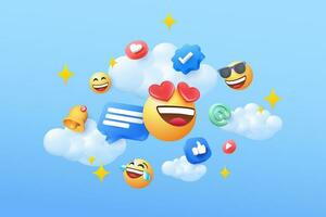 3d social medios de comunicación emoji márketing ilustración vector